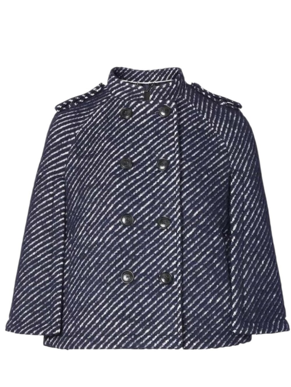Banana Republic Navy Blue and White Striped Wool-Alpaca Cape Coat